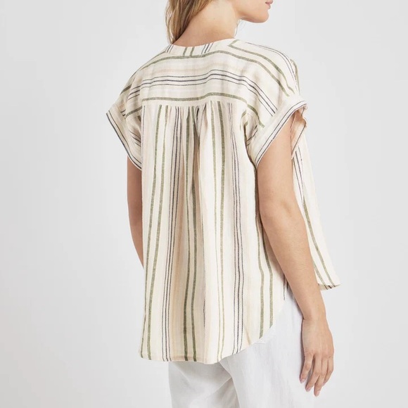 NWT Splendid Beige and Green Priya Button Down Striped Blouse | XL - Picture 2 of 7
